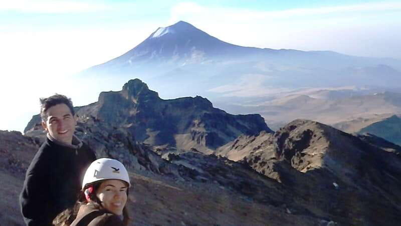 Iztaccihuatl Guided Climb - The first pass brings Popocatépetl into view